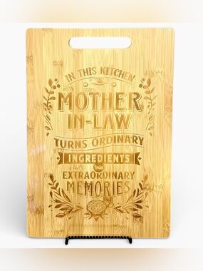 💗 NEW Riviera Bamboo Cutting Board with Engraved 'Mother-In-Law' | Natural Tan